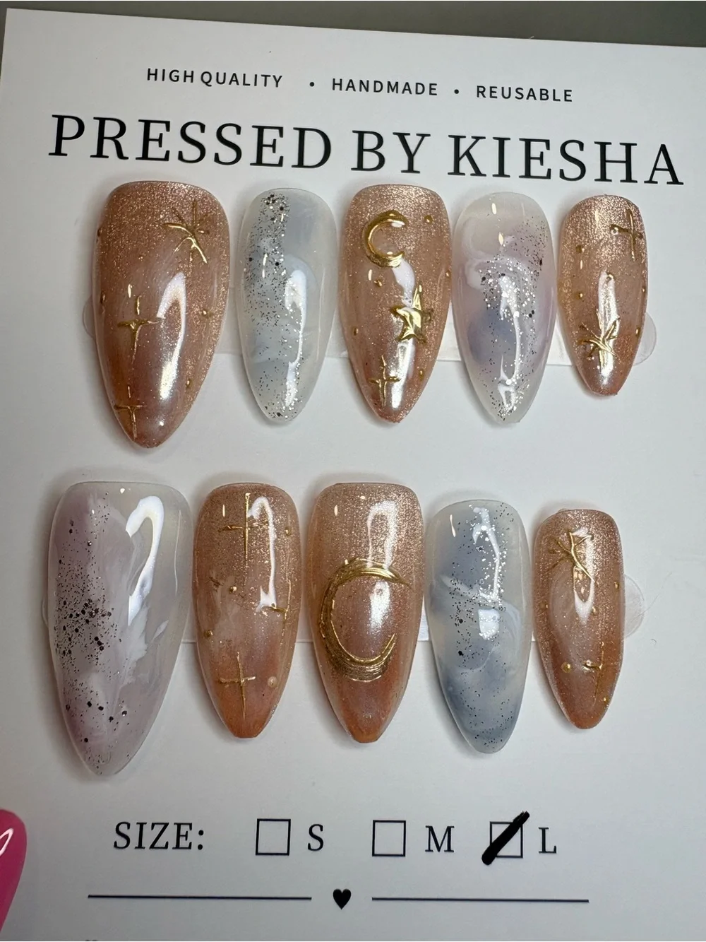 Nude & Pearl Starry Pressed Nails